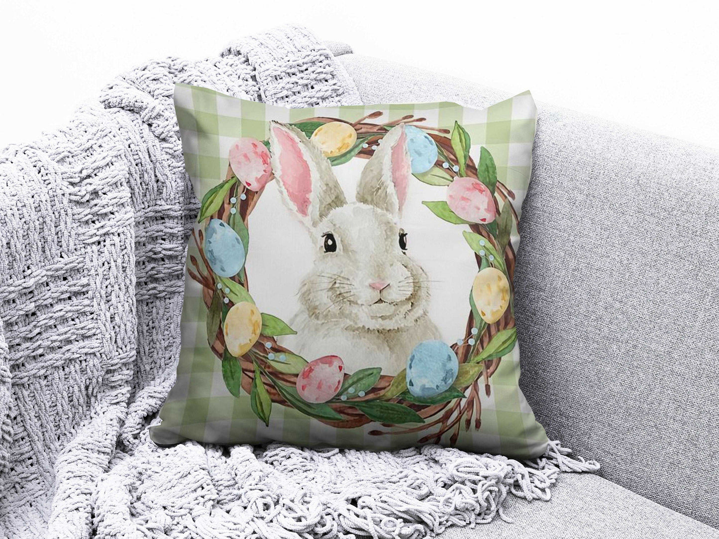 Onay 9 / 12 x 12 inch (30 x 30 cm) Happy Easter Cute Rabbit Easter Decorative Cushion Cover