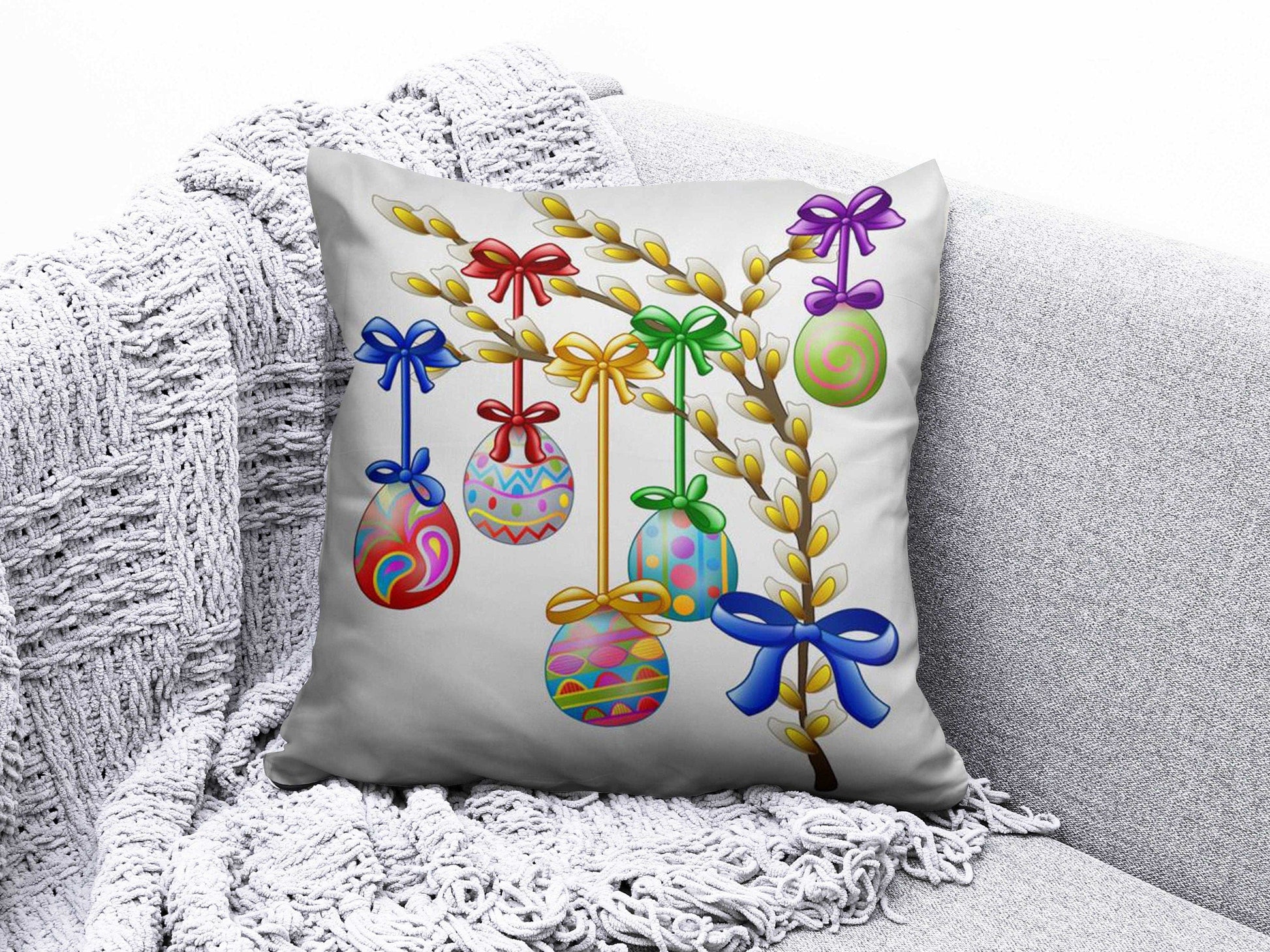 Onay 4 / 12 x 12 inch (30 x 30 cm) Happy Easter Cute Rabbit Easter Decorative Cushion Cover