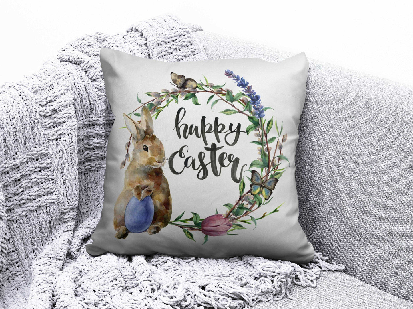 Onay 3 / 12 x 12 inch (30 x 30 cm) Happy Easter Cute Rabbit Easter Decorative Cushion Cover