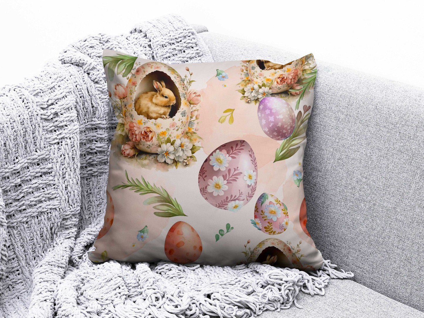 Onay 5 / 12 x 12 inch (30 x 30 cm) Double Side Happy Easter Egg Easter Gifts Easter Cushion Cover