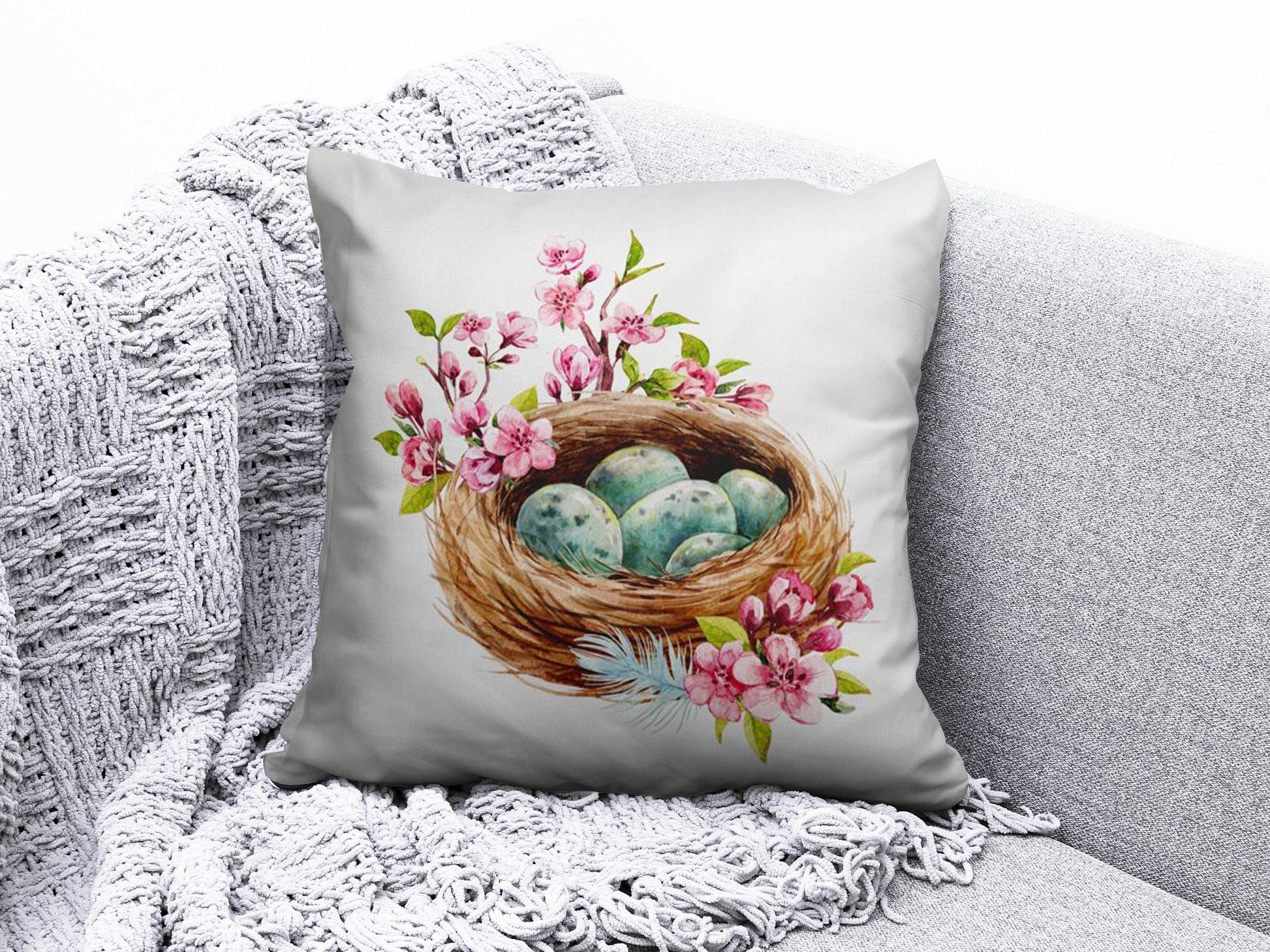 Onay 3 / 12 x 12 inch (30 x 30 cm) Happy Easter Spring Bunny Painted Eggs Cushion Cover