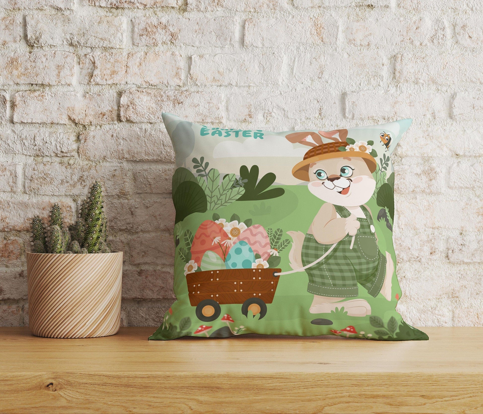 Onay Home Textile Cushion Covers 1 / 12 x 12 inch (30 x 30 cm) Double Side Hello Easter Cushion Cover With Little Girl Happy Easter