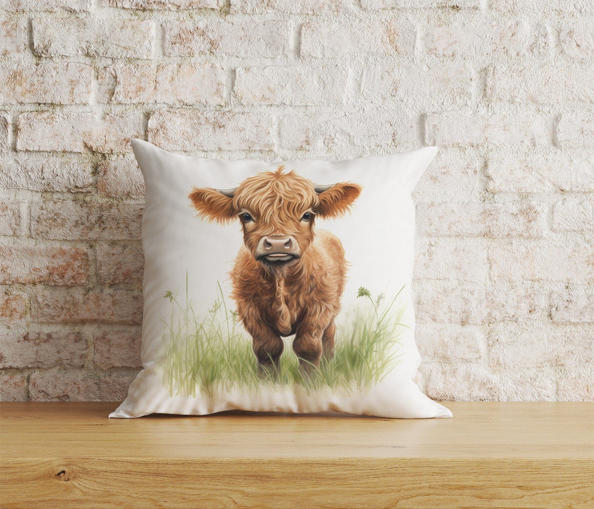 Onay Home Textile Cushion Covers 8 / 12 x 12 inch (30 x 30 cm) Double Side Highland Cow Cushion Cover Horns and Long Cow Throw Cushions