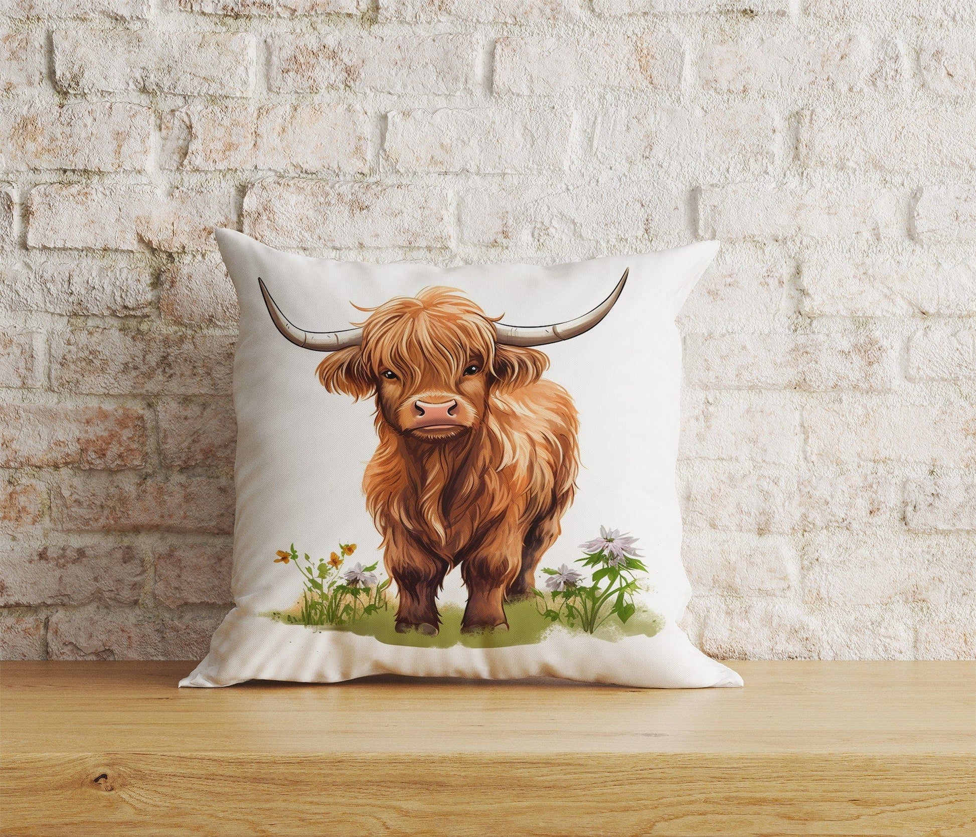 Onay Home Textile Cushion Covers 7 / 12 x 12 inch (30 x 30 cm) Double Side Highland Cow Cushion Cover Horns and Long Cow Throw Cushions