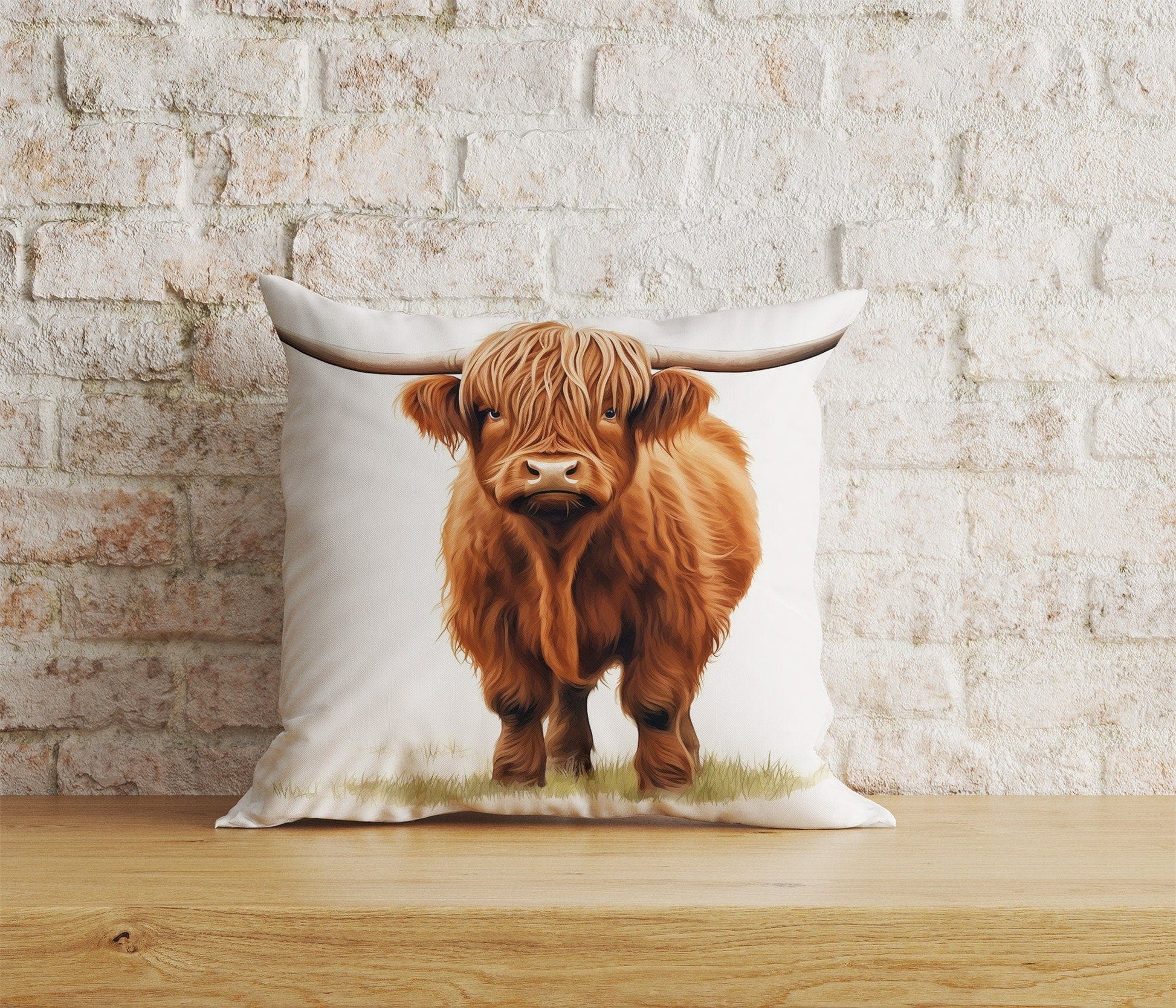 Onay Home Textile Cushion Covers 6 / 12 x 12 inch (30 x 30 cm) Double Side Highland Cow Cushion Cover Horns and Long Cow Throw Cushions