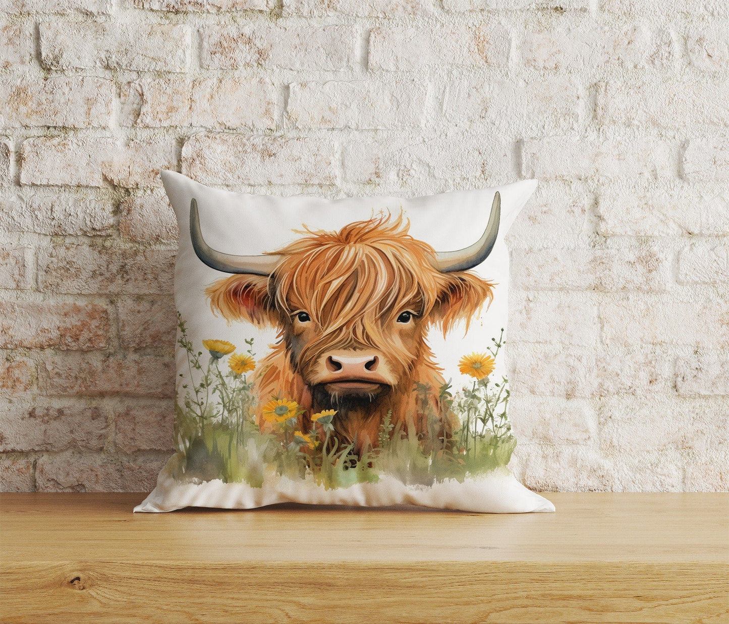 Onay Home Textile Cushion Covers 5 / 12 x 12 inch (30 x 30 cm) Double Side Highland Cow Cushion Cover Horns and Long Cow Throw Cushions