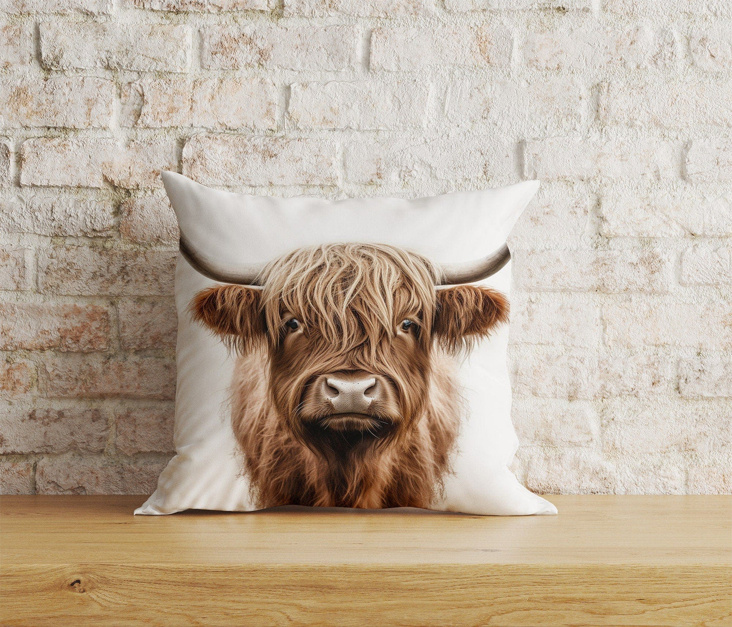 Onay Home Textile Cushion Covers 4 / 12 x 12 inch (30 x 30 cm) Double Side Highland Cow Cushion Cover Horns and Long Cow Throw Cushions