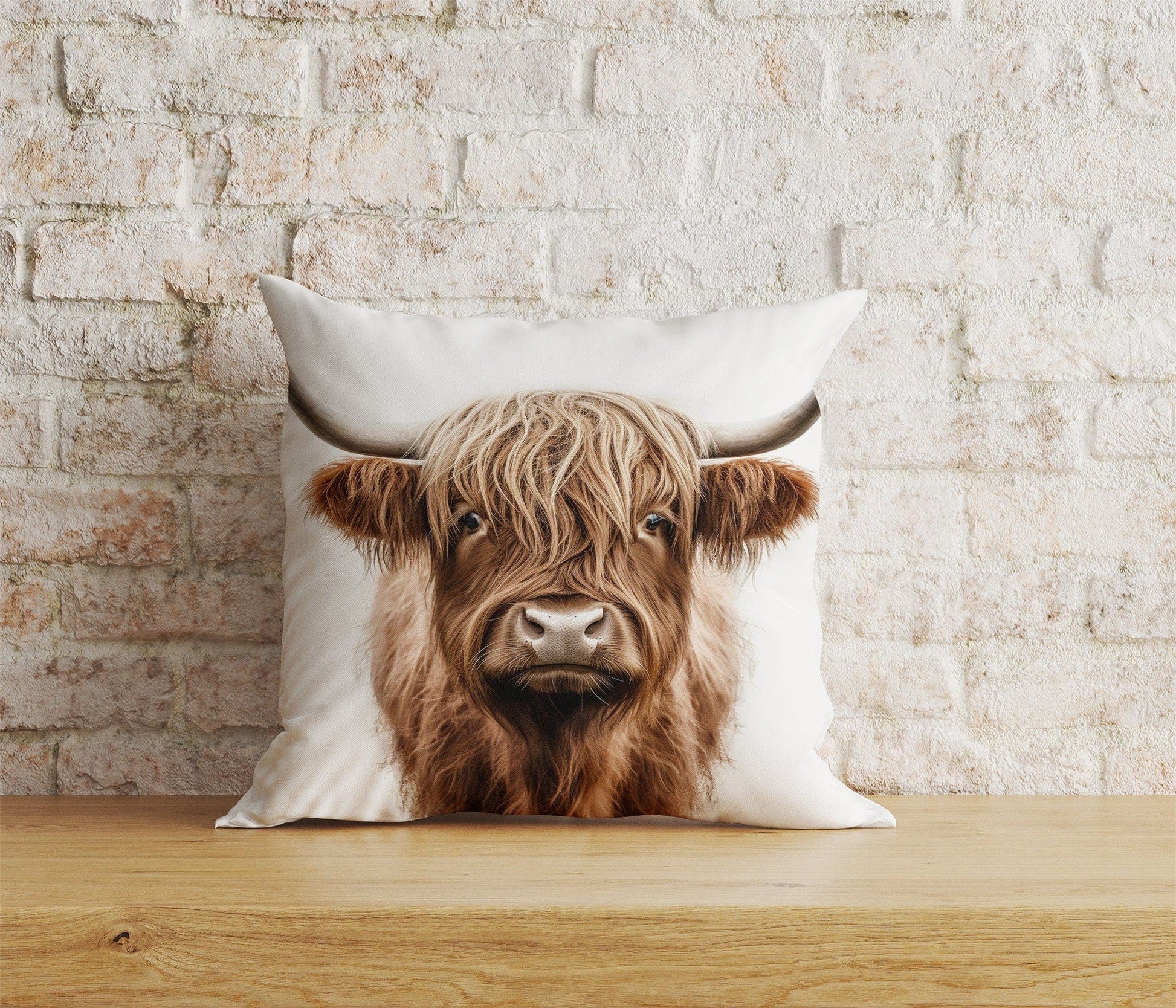Onay Home Textile Cushion Covers 4 / 12 x 12 inch (30 x 30 cm) Double Side Highland Cow Cushion Cover Horns and Long Cow Throw Cushions
