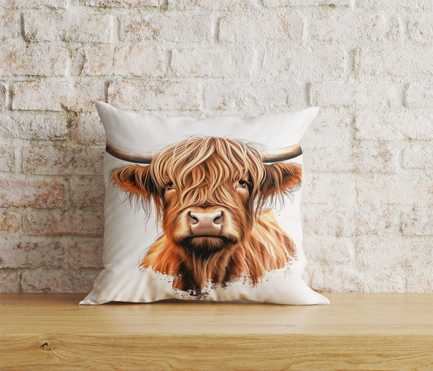 Onay Home Textile Cushion Covers 3 / 12 x 12 inch (30 x 30 cm) Double Side Highland Cow Cushion Cover Horns and Long Cow Throw Cushions