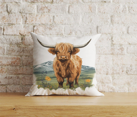 Onay Home Textile Cushion Covers 1 / 12 x 12 inch (30 x 30 cm) Double Side Highland Cow Cushion Cover Horns and Long Cow Throw Cushions