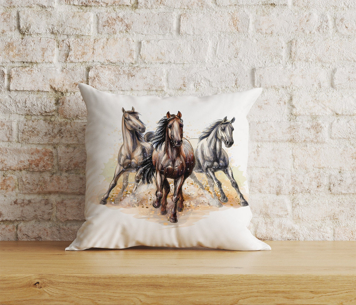 Onay Home Textile Cushion Covers 3 / 12 x 12 inch (30 x 30 cm) Double Side Horse Print Cushion Covers White Horse Pillow Covers