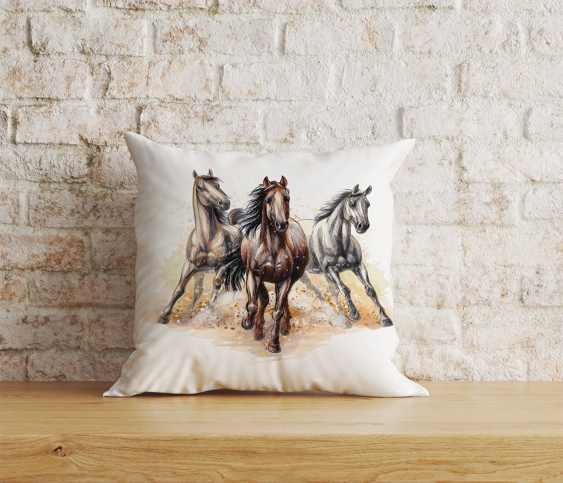 Onay Home Textile Cushion Covers 3 / 12 x 12 inch (30 x 30 cm) Double Side Horse Print Cushion Covers White Horse Pillow Covers