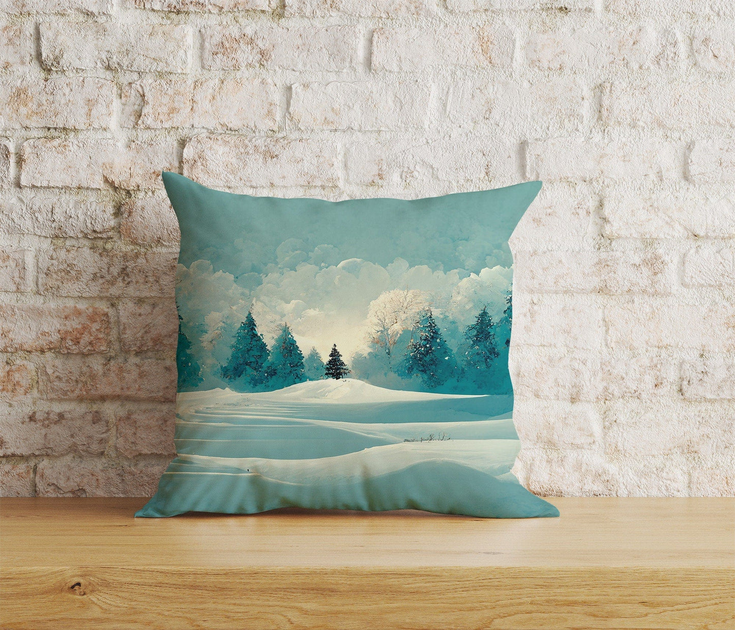 Onay 4 / 12 x 12 inch (30 x 30 cm) Double Side House Under Snow Pine Tree Christmas Cushion Cover