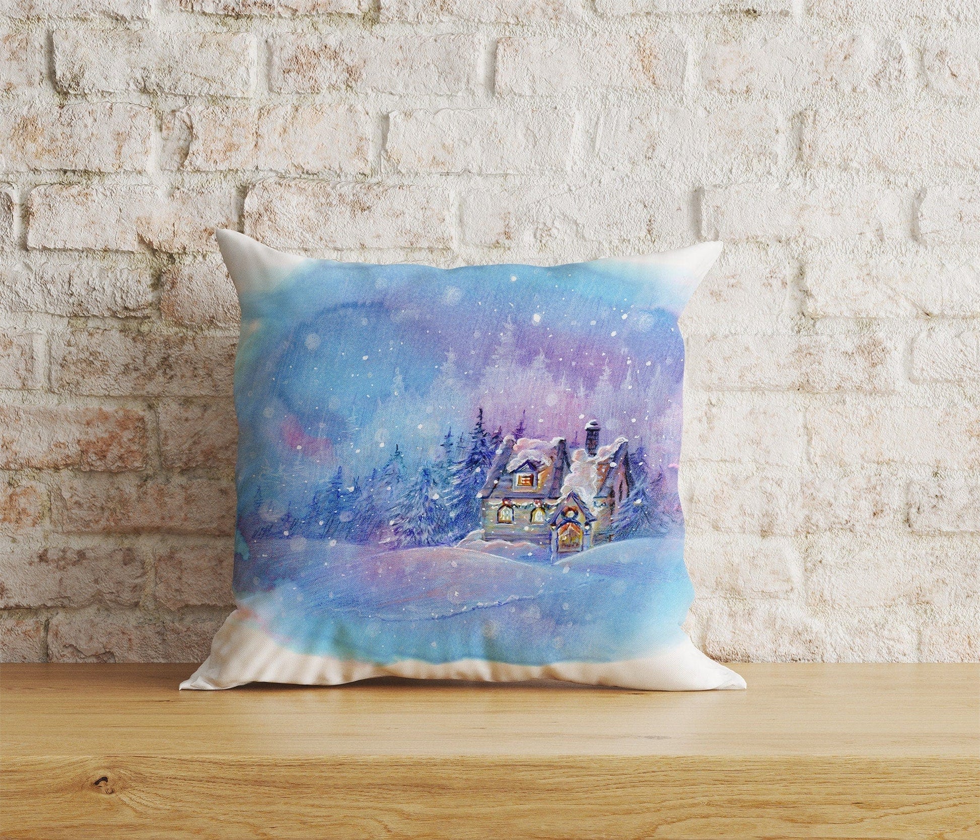 Onay 3 / 12 x 12 inch (30 x 30 cm) Double Side House Under Snow Pine Tree Christmas Cushion Cover