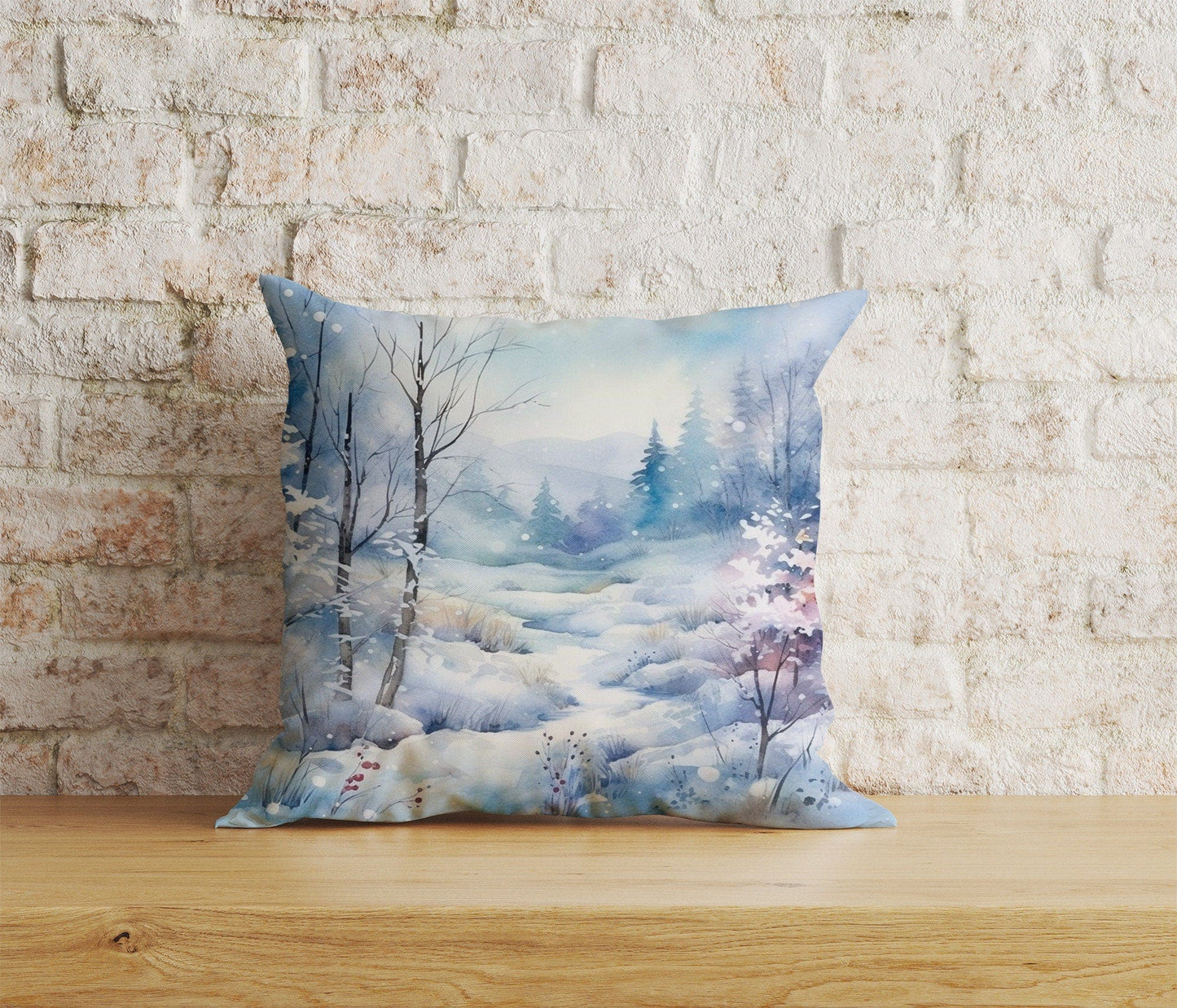 Onay 2 / 12 x 12 inch (30 x 30 cm) Double Side House Under Snow Pine Tree Christmas Cushion Cover