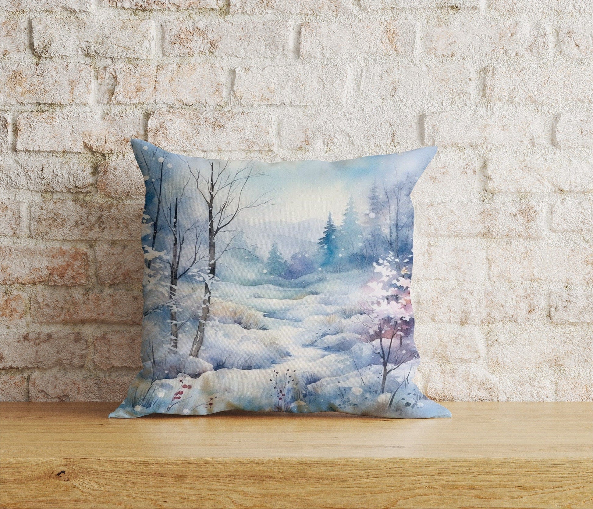 Onay 2 / 12 x 12 inch (30 x 30 cm) Double Side House Under Snow Pine Tree Christmas Cushion Cover