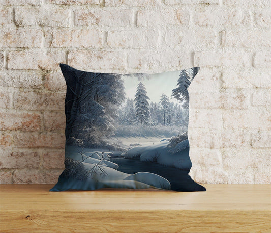 Onay 1 / 12 x 12 inch (30 x 30 cm) Double Side House Under Snow Pine Tree Christmas Cushion Cover