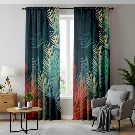 Tropical Palm Leaf Gradient Curtains Modern Botanical Printed Drapes