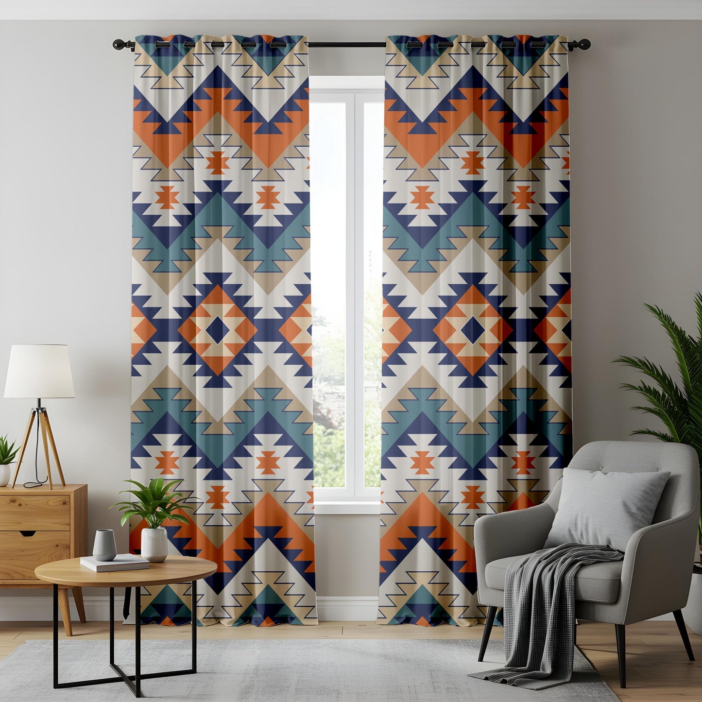 Aztec Pattern Curtains, Bold Multicolor Living Room Drapes