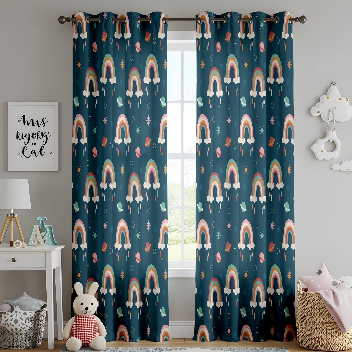 Whimsical Rainbow Curtains – Star & Cloud Nursery Drapes