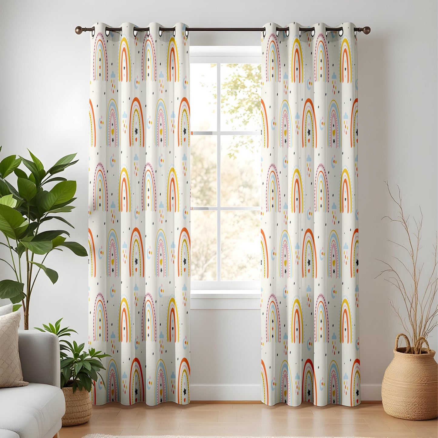 Scandi Rainbow Curtains – Pastel Cloud & Star Nursery Drapes