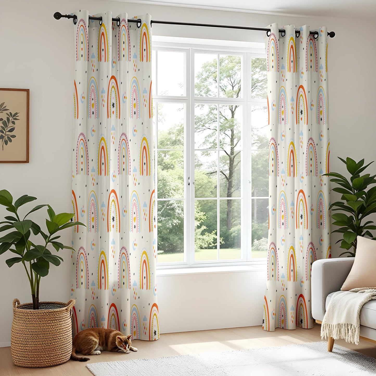 Scandi Rainbow Curtains – Pastel Cloud & Star Nursery Drapes