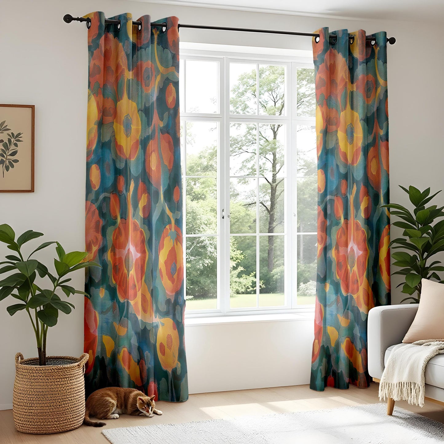Watercolor Floral Curtains – Teal Abstract Botanical Drapes