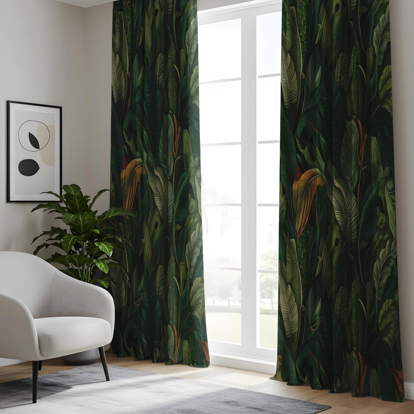 Luxury Jungle Curtains – Deep Green Botanical Leaf Drapes