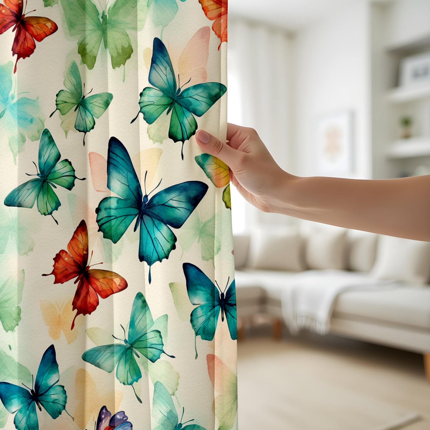 Watercolor Butterfly Living Room Curtains, Soft Multicolor Drapes