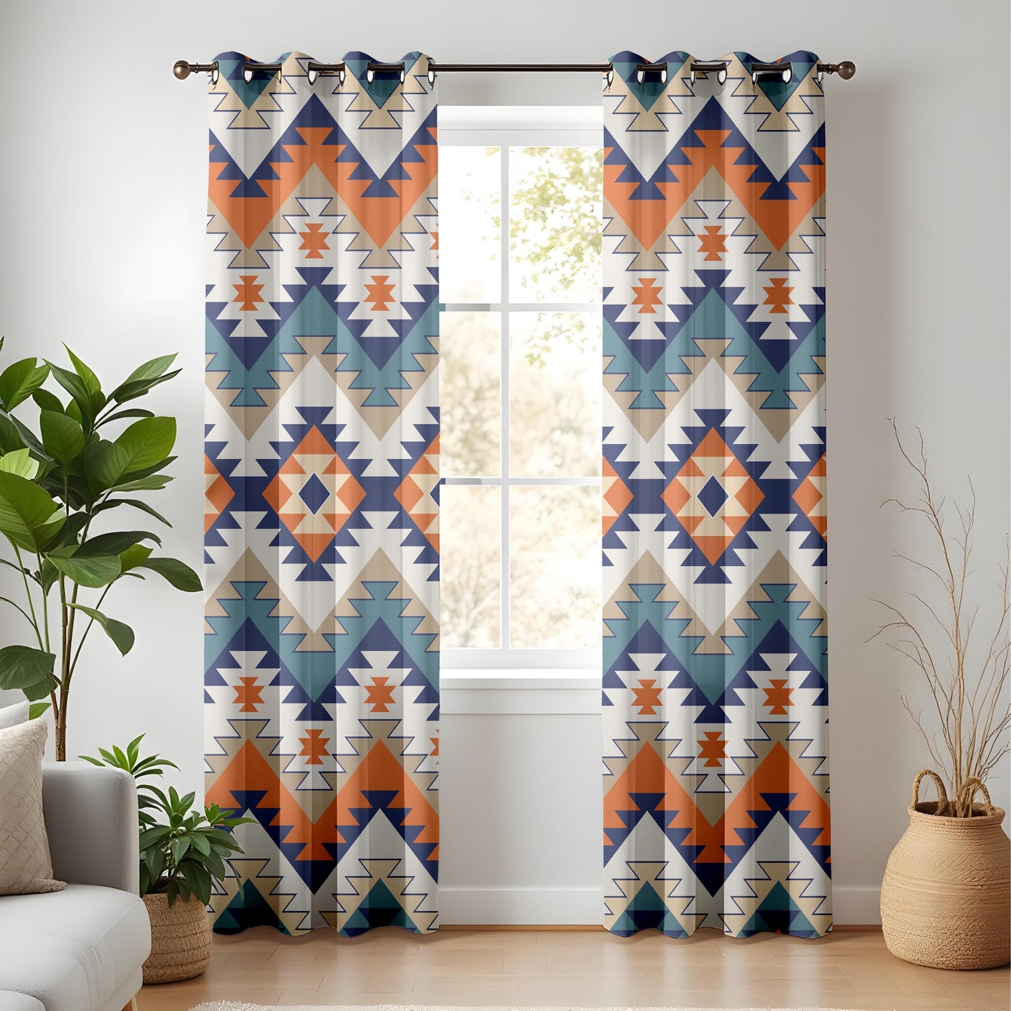 Aztec Pattern Curtains, Bold Multicolor Living Room Drapes