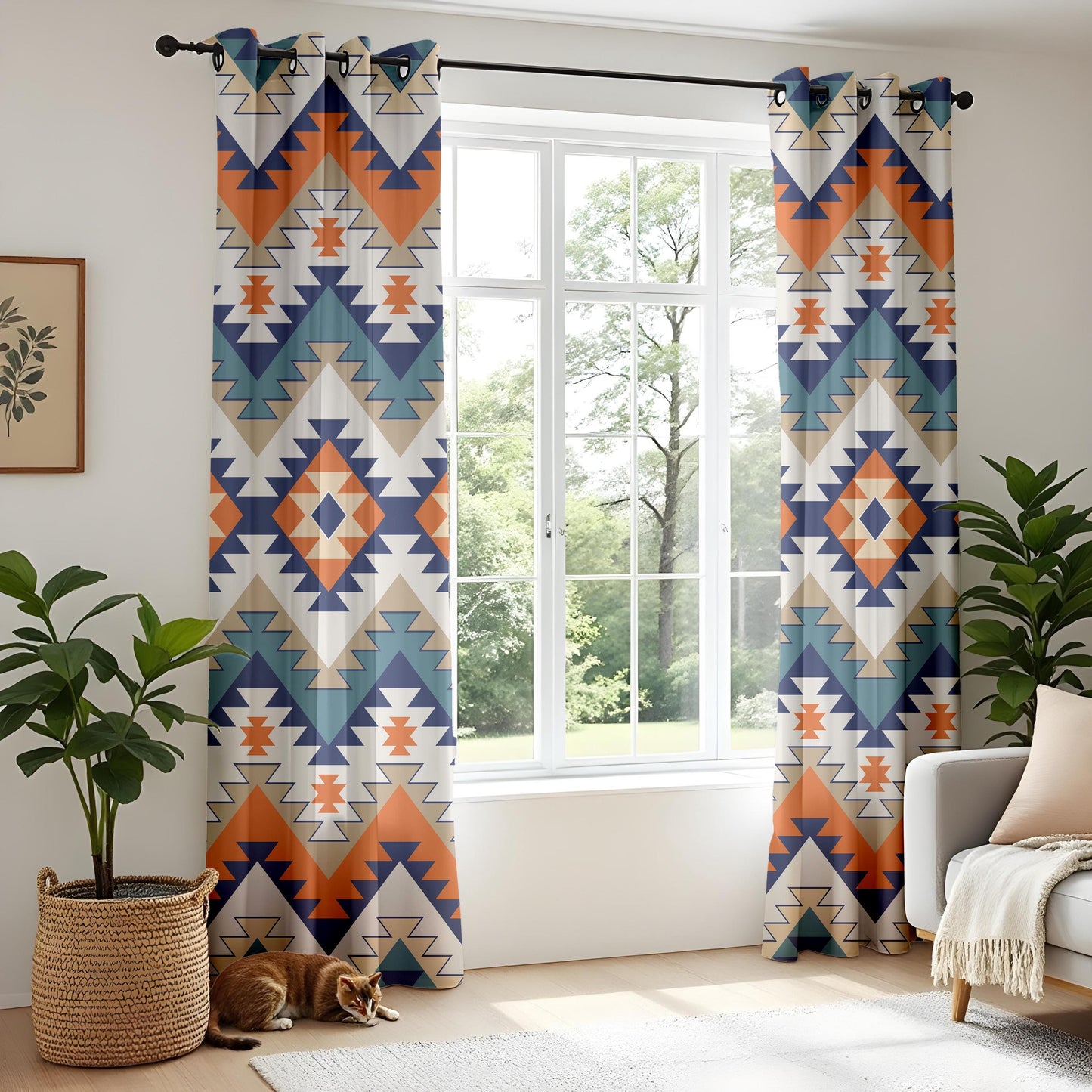 Aztec Pattern Curtains, Bold Multicolor Living Room Drapes