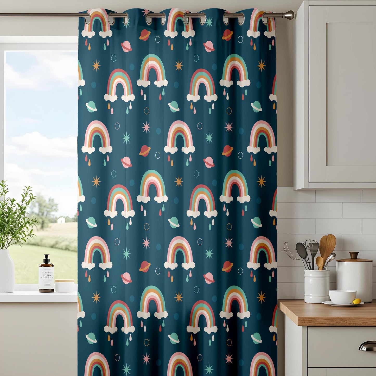 Whimsical Rainbow Curtains – Star & Cloud Nursery Drapes