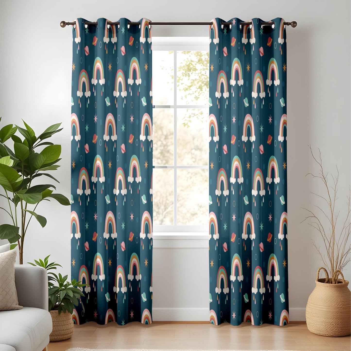 Whimsical Rainbow Curtains – Star & Cloud Nursery Drapes
