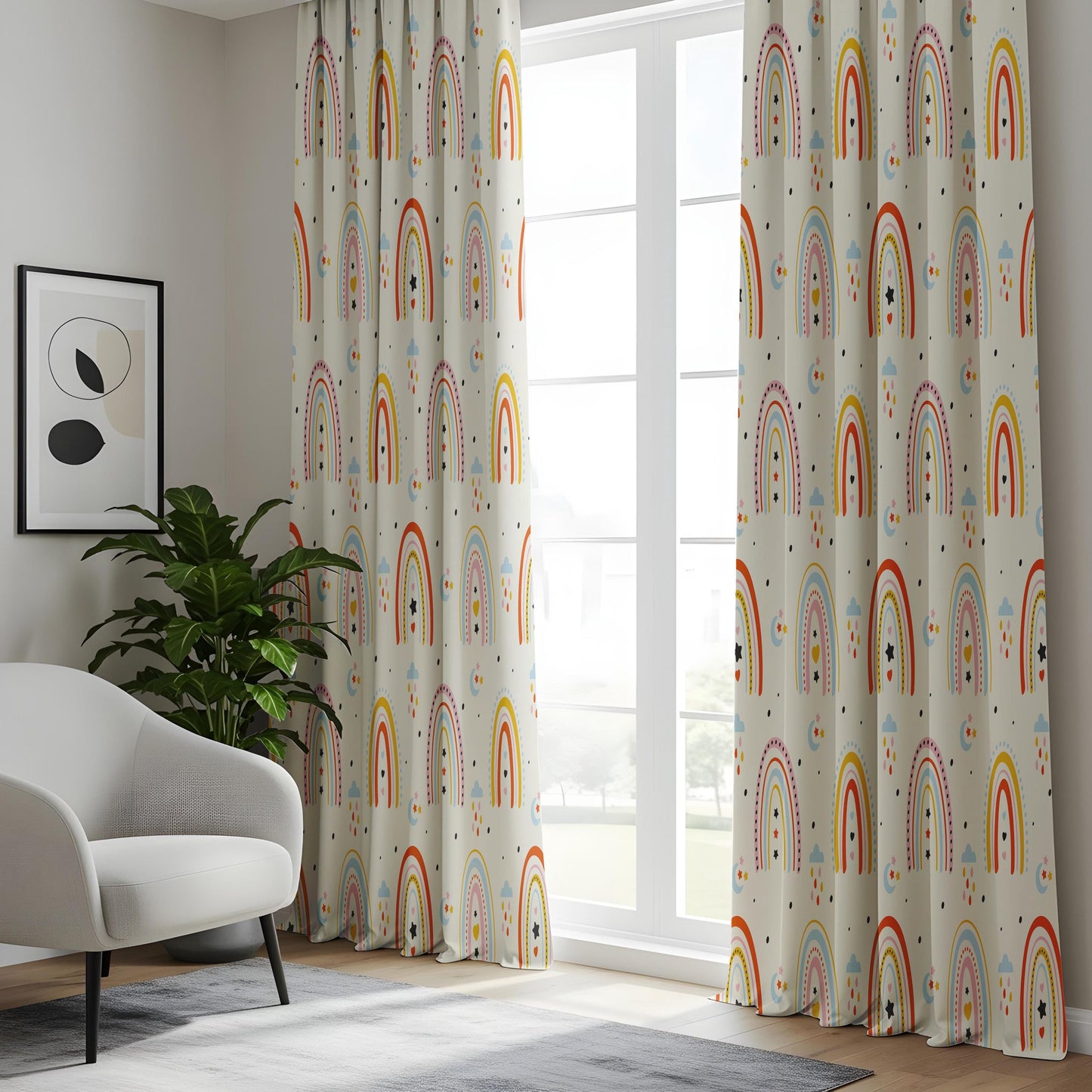 Scandi Rainbow Curtains – Pastel Cloud & Star Nursery Drapes