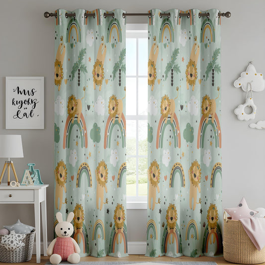 Onay Mint Green Lion Rainbow Curtains – Boho Nursery Decor