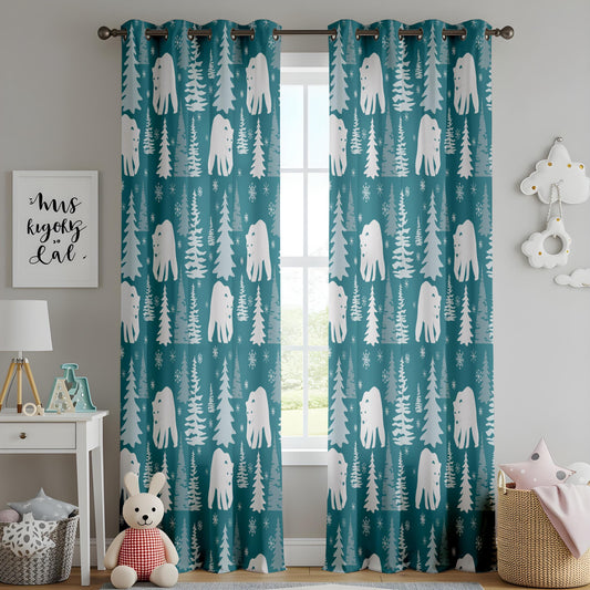 Onay Teal Polar Bear Curtains – Winter Forest Nursery Drapes