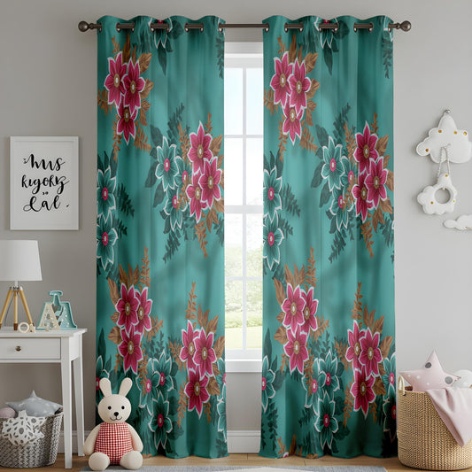 Onay Teal Green Pink Floral Curtains – Vintage Botanical Drapes
