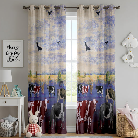Onay Farmhouse Cow Window Drapes – Rustic Country Landscape