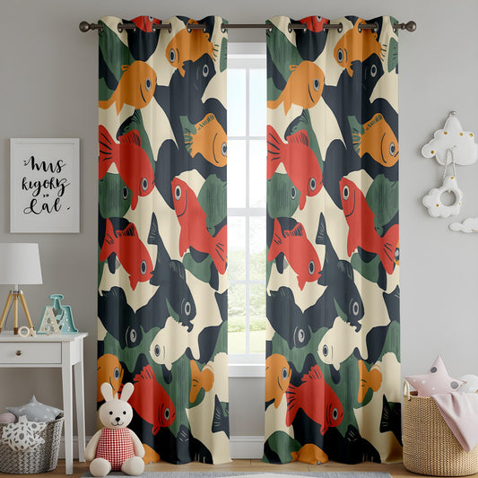 Onay Retro Fish Print Curtains – Mid Century Modern Graphic Drapes