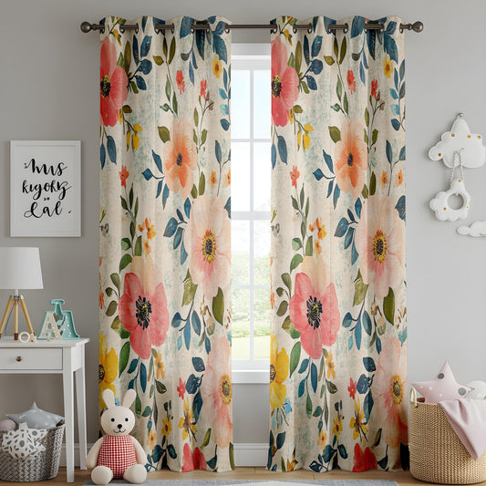 Onay Colourful Poppy Curtains – Pink Coral Botanical Garden Drapes