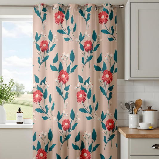 Onay Red Gerbera Curtains – Botanical Daisy Print Window Drapes