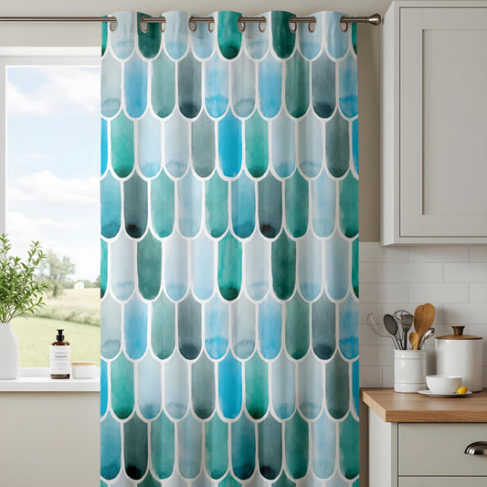 Onay Teal Mermaid Scale Curtains – Fish Scale Pattern Window Drapes