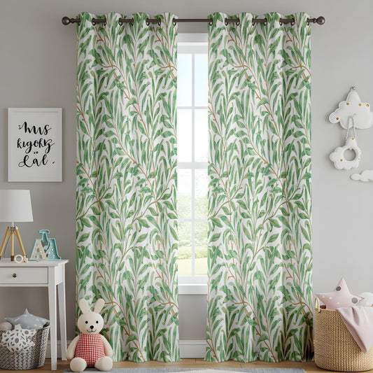 Onay Green Willow Leaf Curtains – Tropical Botanical Window Drapes