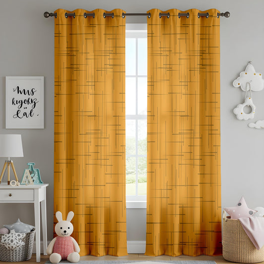 Onay Mustard Yellow Geometric Eyelet Curtains – Mid Century Grid Drapes