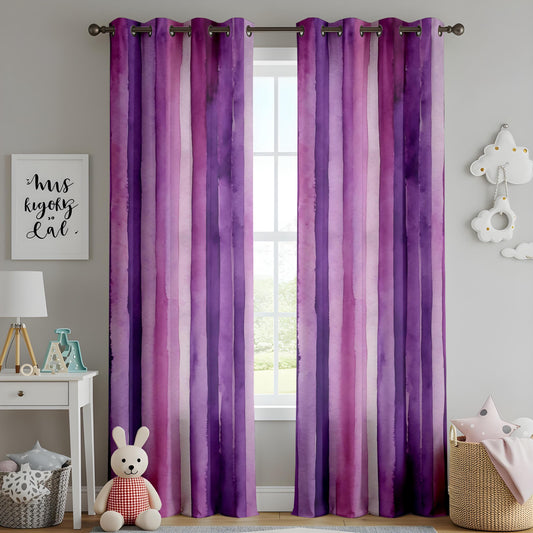 Onay Purple Ombre Stripe Eyelet Curtains – Mauve Watercolor Drapes