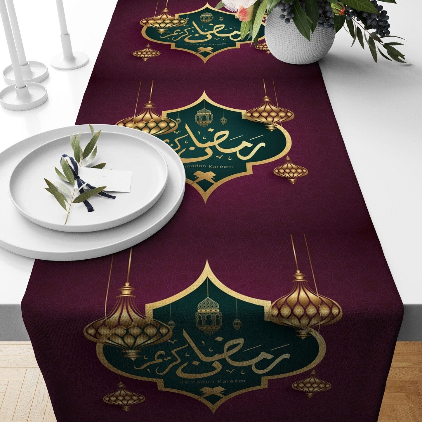 Onay Home Textile table runner 4 / 12 x 46 inch (30 x 120 cm) Islamic Ramadan Table Runner UK Ramadan Kareem Table Cloth