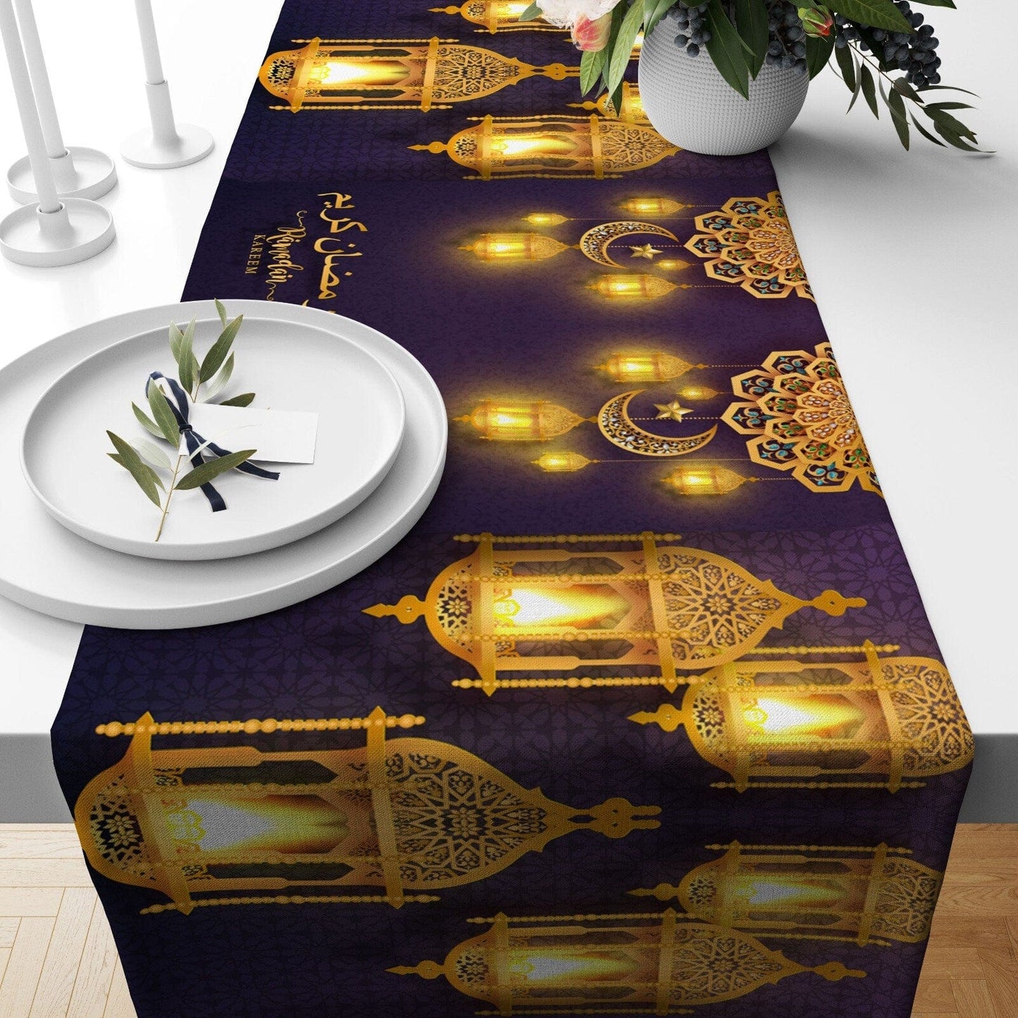 Onay Home Textile table runner 3 / 12 x 46 inch (30 x 120 cm) Islamic Ramadan Table Runner UK Ramadan Kareem Table Cloth