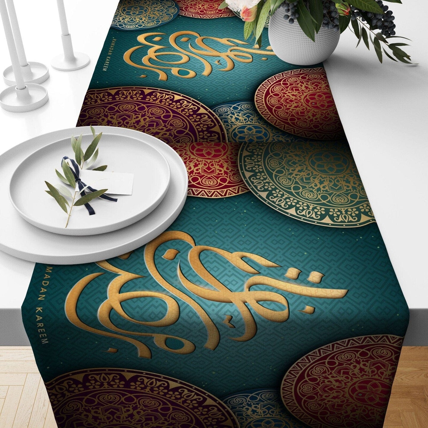 Onay Home Textile table runner 4 / 12 x 46 inch (30 x 120 cm) Islamic Table Runner Ramadan Concept Tablecloth Dark Color
