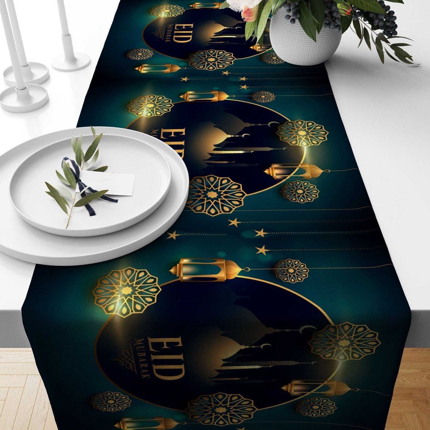 Onay Home Textile table runner 4 / 12 x 46 inch (30 x 120 cm) Islamic Table Runner Ramadan Karem Table Cloth Islamic Motif