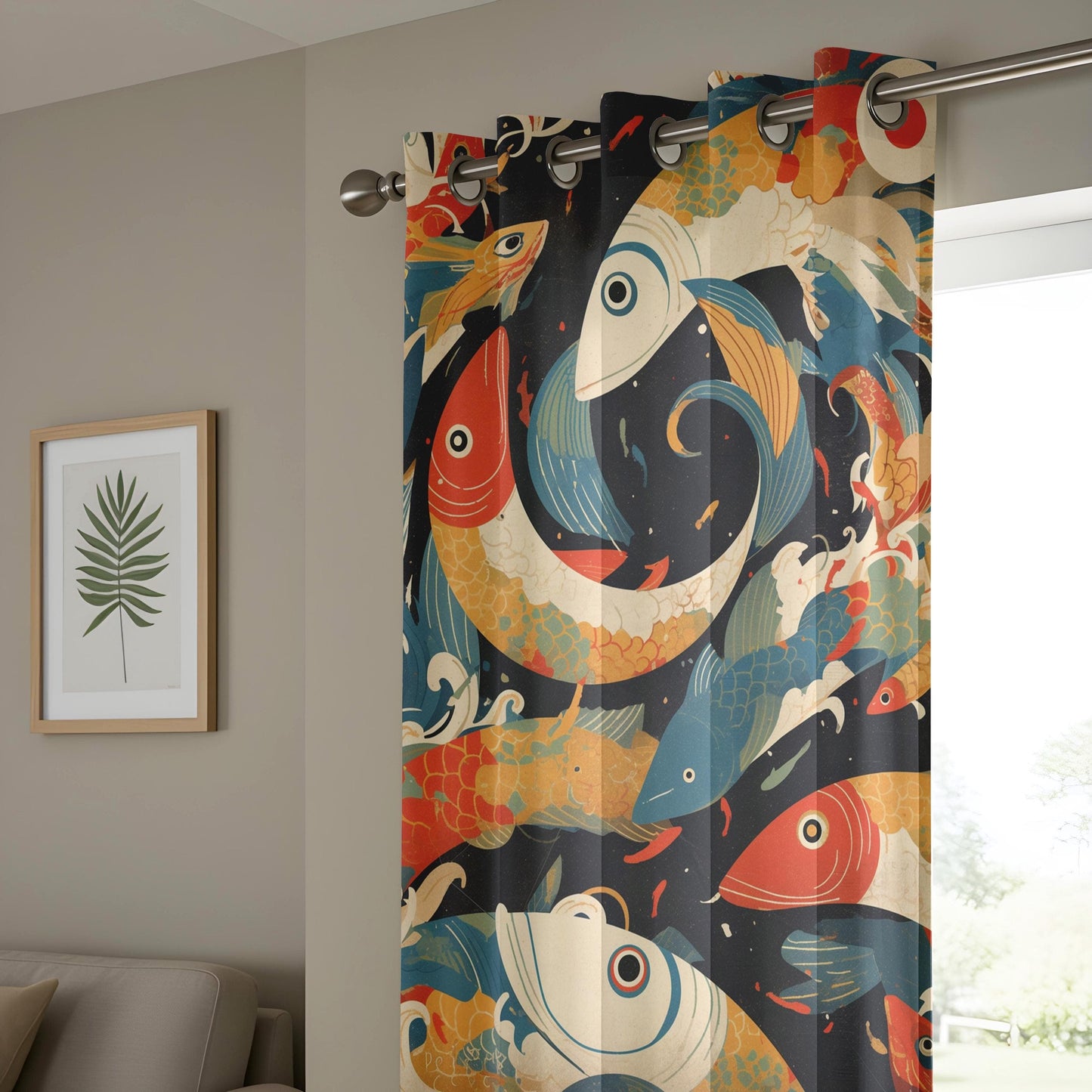 Onay Japanese Koi Fish Curtains, Bold Nautical Fish Window Curtains
